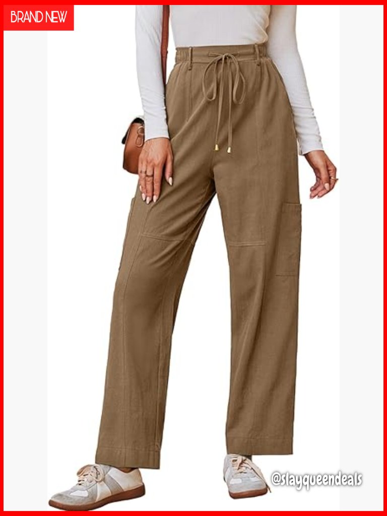 High Waisted Drawstring Pants Cargo Trousers With Pockets
